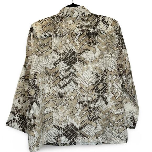 Brownstone Studio Linen Blend Jacket Women's Size XL Boho Abstract Wood Earthy - Picture 2 of 4